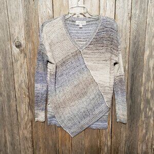 Knox Rose XS Sweater Pullover Beige Purple Ombre V Neck Lightweight Women's